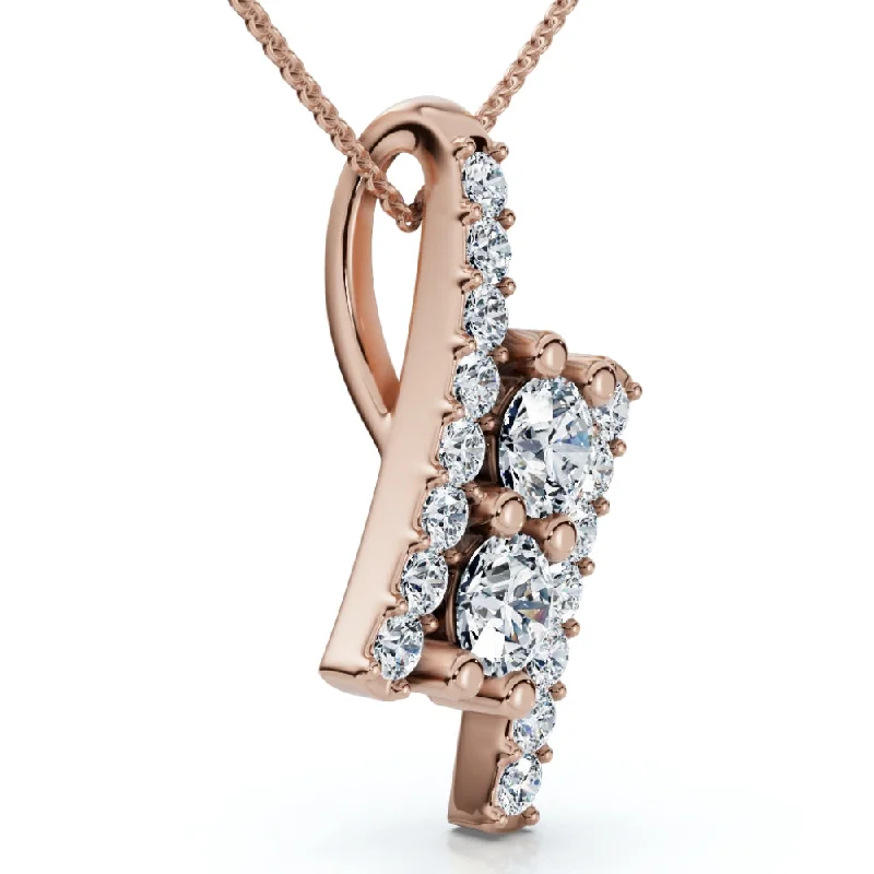 Engraved letter necklaces-1/2Ct Two Stone Diamond Pendant Gold Necklace Lab Grown 18" Lab Grown