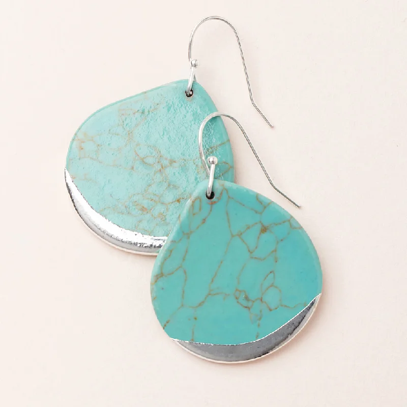 Cord bead earrings-Stone Dipped Teardrop Earring - Turquoise/Silver