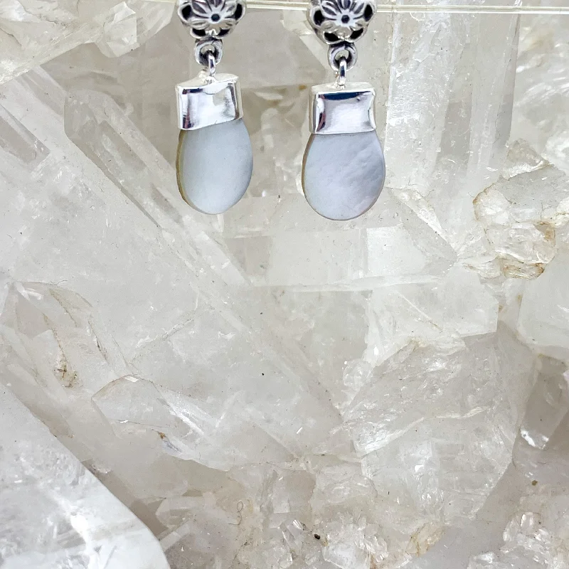 Clear bar earrings-Mother Of Pearl Sterling Silver Earrings $60