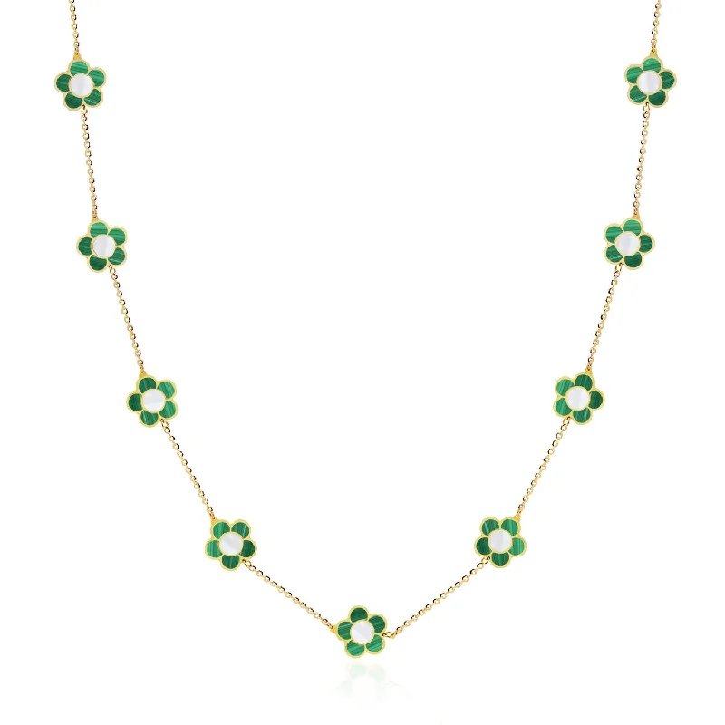 Lily flower necklaces-Malachite Daisy Necklace