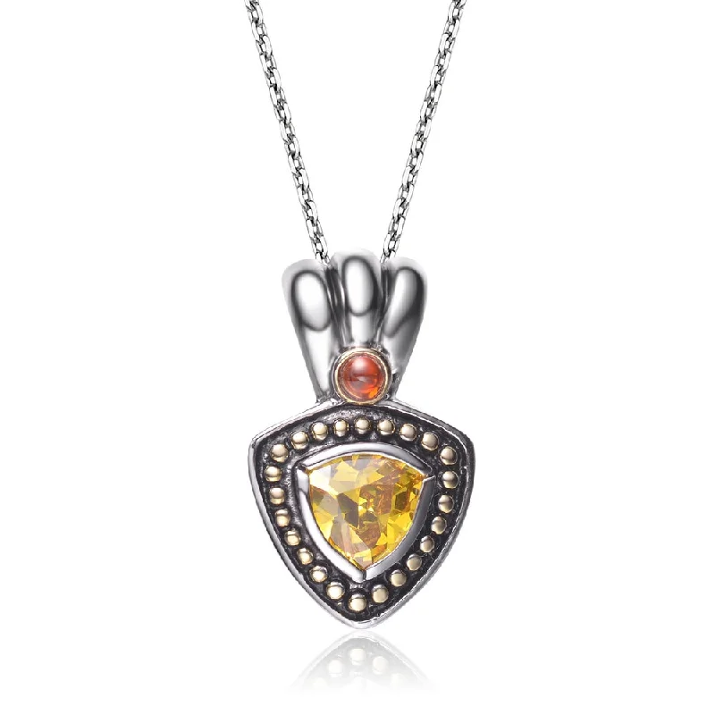 Guardian eye necklaces-Gv Sterling Silver Yellow Crest-shape Cubic Zirconia Pendant