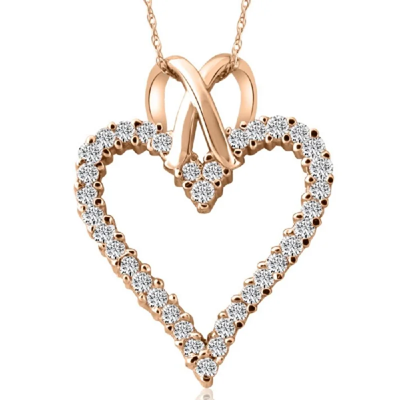 Floating stone necklaces-1 1/10ct Diamond Heart Pendant Necklace in 14K White, Yellow or Rose Gold 1 1/4"