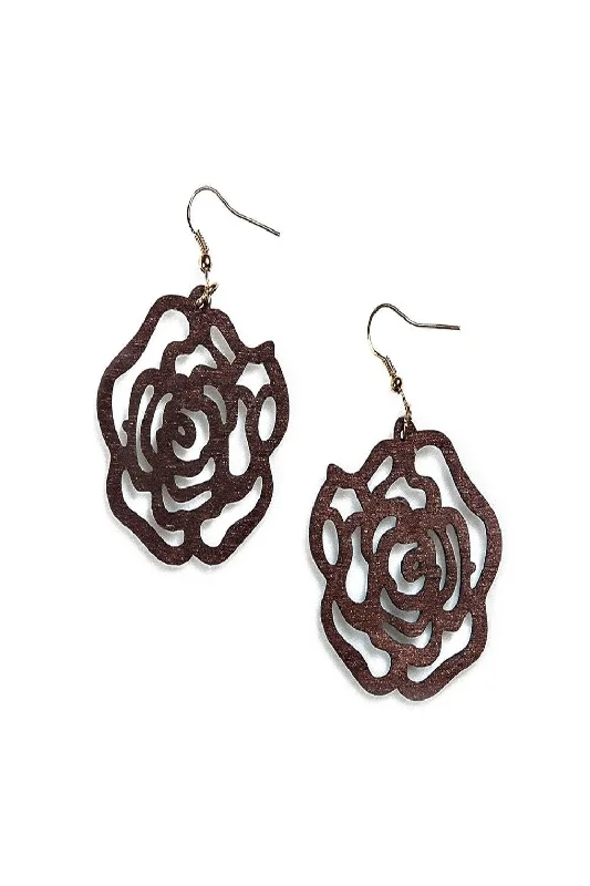 Round medallion earrings-Alexa Wooden Flower Cutout Earrings - Final Sale