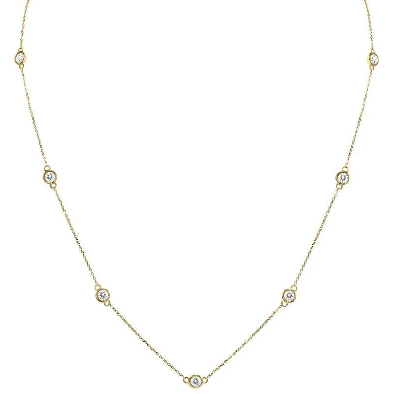 Bold bar necklaces-2 Carat Tw Bezel Set Diamond Station Necklace In 14K