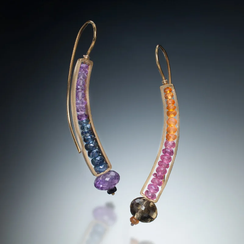 Art deco earrings-Gemstone Curve Earrings (gold)