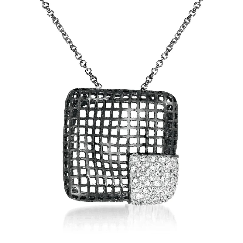 Tie-style necklaces-Sterling Silver Black Overlay Clear Cubic Zirconia Net Necklace