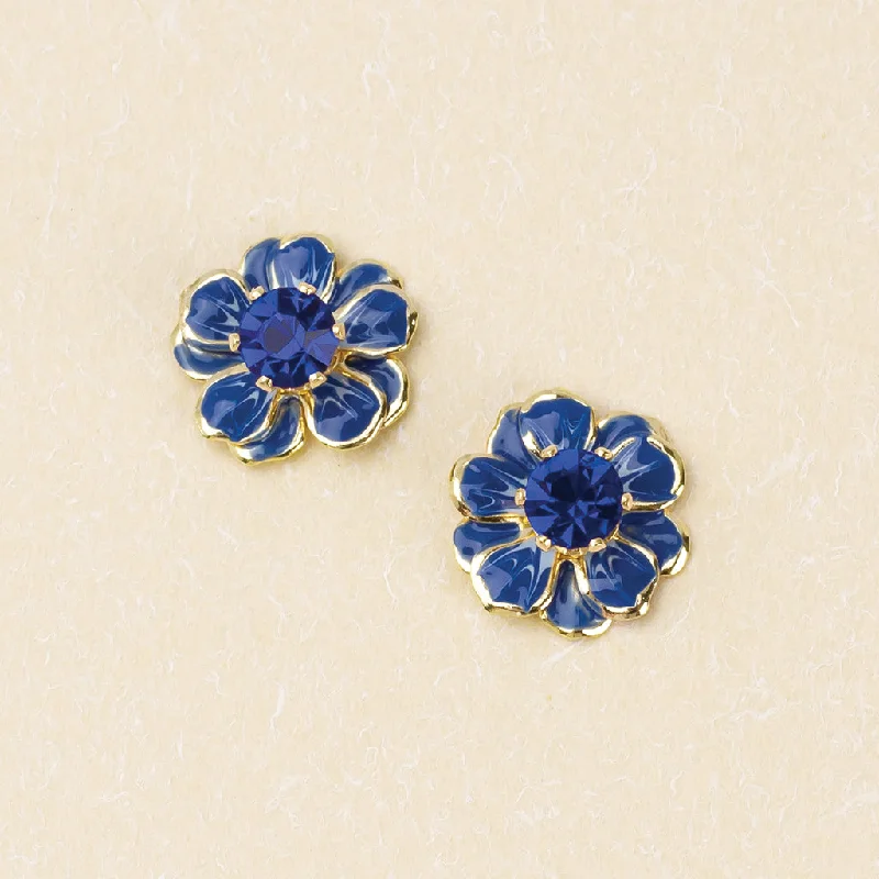 Wave design earrings-Sparkle & Shine Sm Enamel Flower Earring - Sapphire/Gold