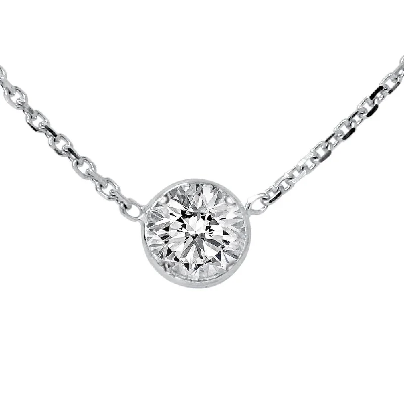 Art deco necklaces-1/3ct Round Brilliant Cut Diamond Bezel Solitaire Pendant 14K White Gold 18"