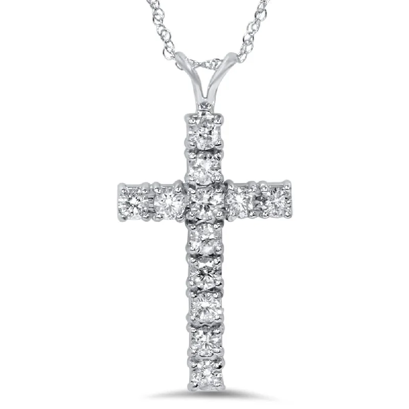 Pure crystal necklaces-1 1/2 cttw White Gold Real Diamond Cross Pendant 14K 1 1/4" Tall