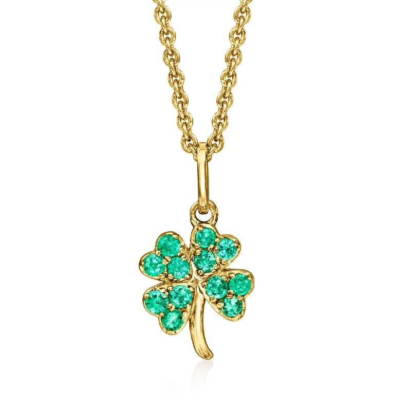 Bright gold necklaces-Ross-Simons Emerald 4-Leaf Clover Pendant Necklace in 18kt Gold Over Sterling