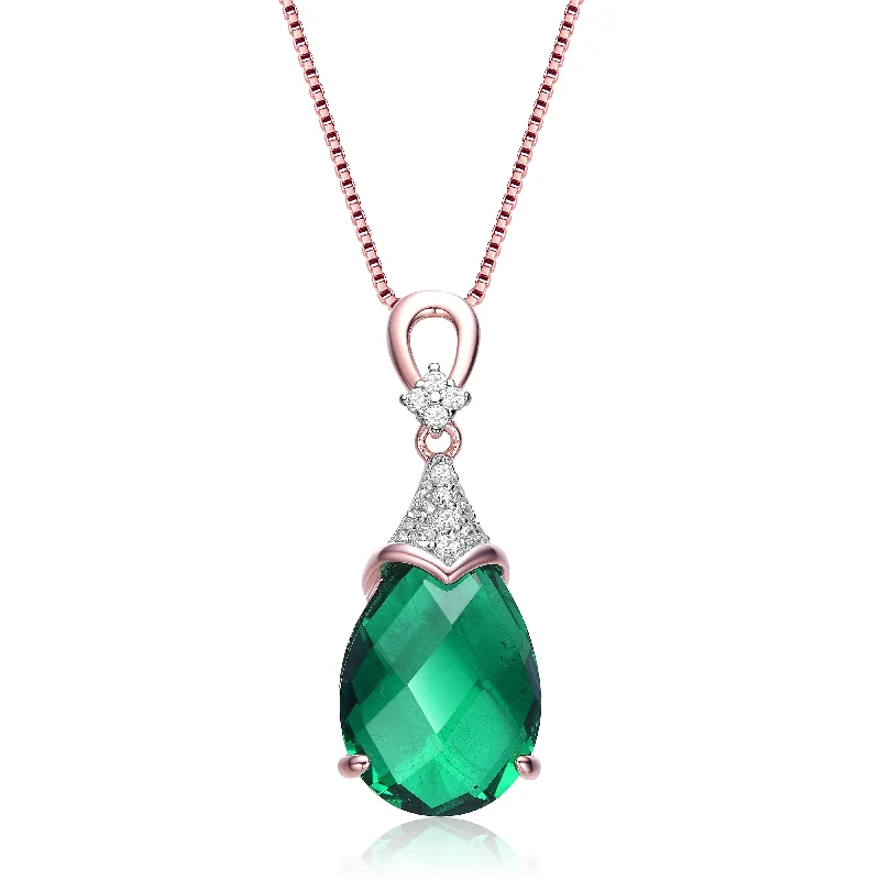 Layered chain necklaces-White and Green Cubic Zirconia Rose Gold Plated Sterling Silver Necklace