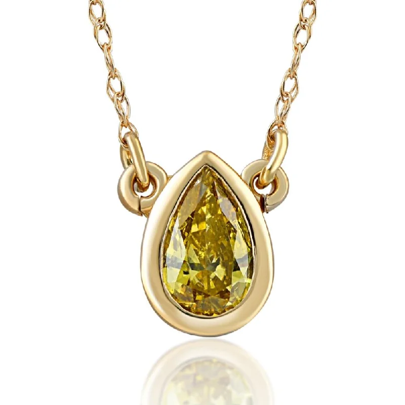 Spinel necklaces-1/4ct Fancy Yellow Pear Solitaire Diamond Necklace Yellow Gold Lab Grown Pendant