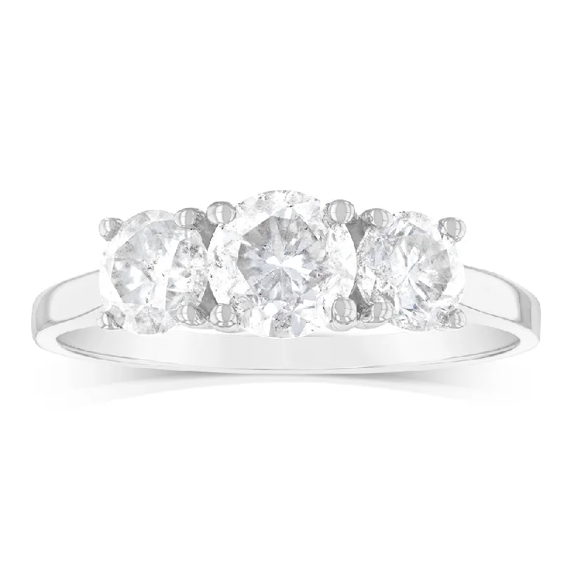 Wool thread rings-14ct White Gold 1.5 Carat Diamond Trilogy Ring with 3 Round Brilliant Cut Diamonds