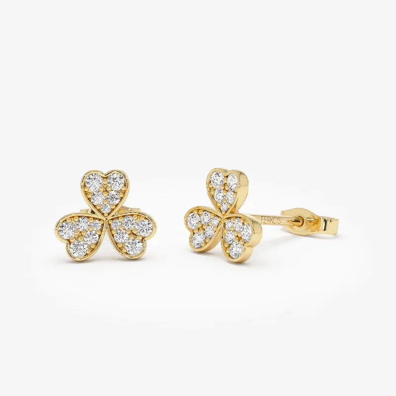 Freshwater pearl earrings-14K Pave Clover Diamond Earrings