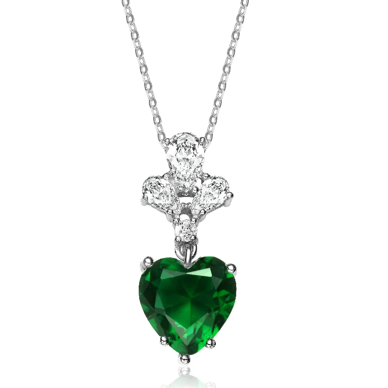 Loop knot necklaces-Sterling Silver Green Cubic Zirconia Heart Pendant Necklace