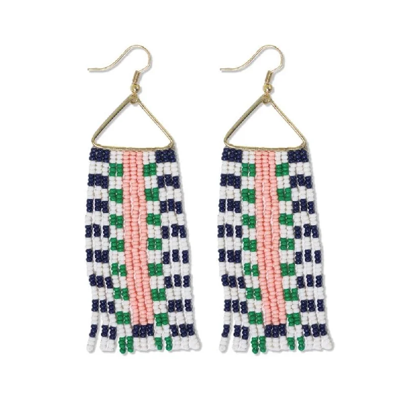 Freshwater pearl earrings-Brooke Two-Tone Checked Border Beaded Fringe Earrings St. Tropez