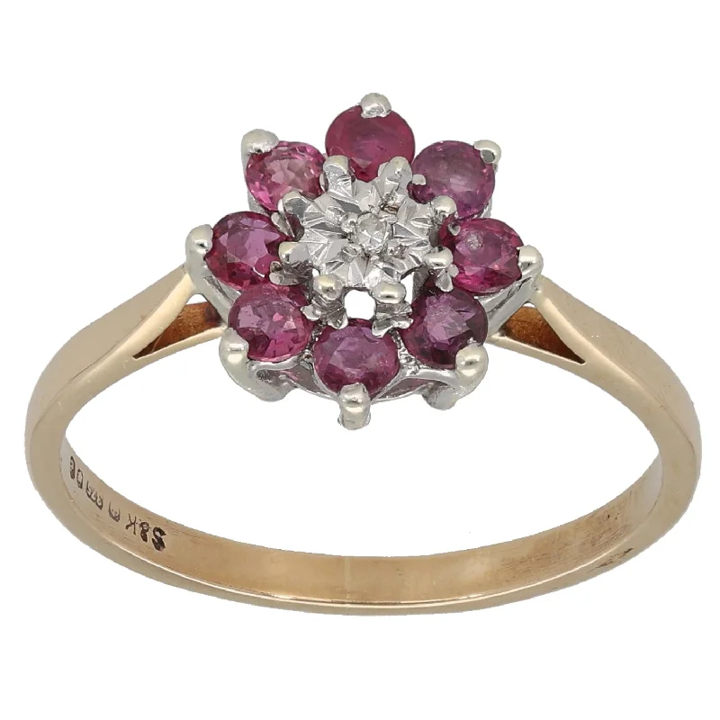 Wrapped thread rings-9ct Gold Ruby & 0.01ct Diamond Dress/Cocktail Ring Size P