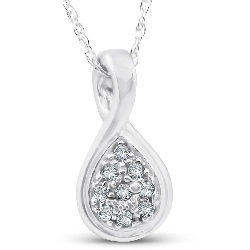 Large gem necklaces-1/10ct Pave Tear Drop Solitaire Diamond Pendant 10K White Gold