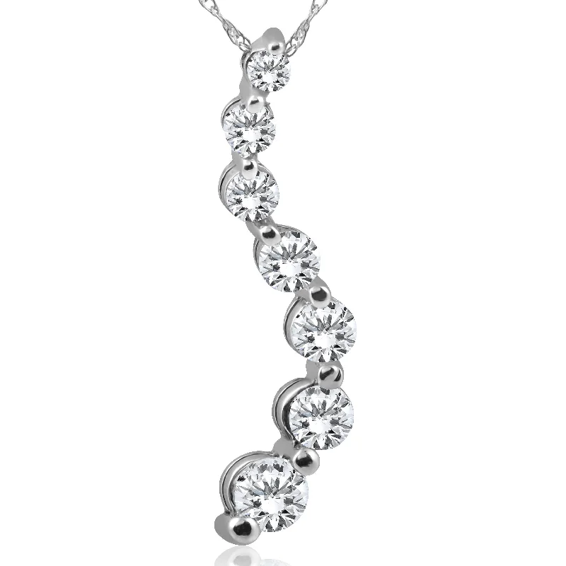 Fine beaded necklaces-1ct Diamond Journey Pendant 14K White Gold New 1" tall