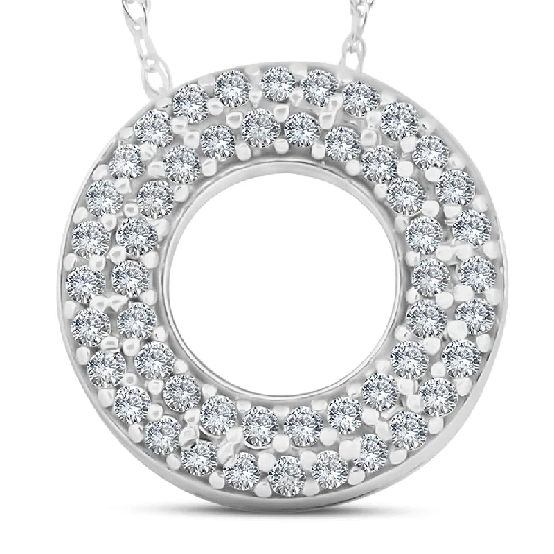 Gloss finish necklaces-1/4ct Circle Of Life Puff Diamond Eternity Pave Pendant 14k White Gold