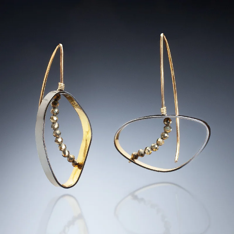 Light drop earrings-Gold Inside Oval Earrings