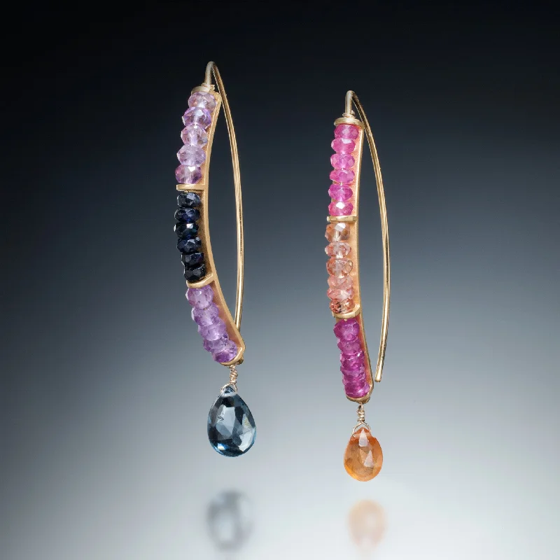 Crystal-twisted earrings-Gemstone Curve Earrings with Drop (gold)