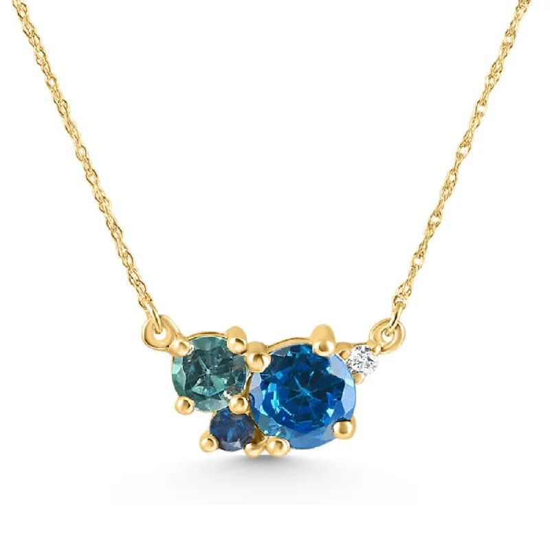 Guardian eye necklaces-3Ct Blue Sapphire Topaz Aquamarine Diamond Pendant Necklace 14k Gold Lab Grown