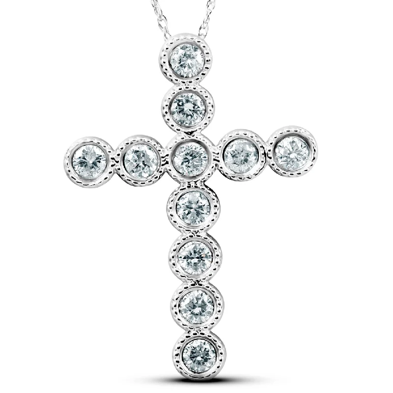 Flexible thread necklaces-3/4 Ct Diamond Cross Pendant 14k White Gold & 18" Chain 1" Tall