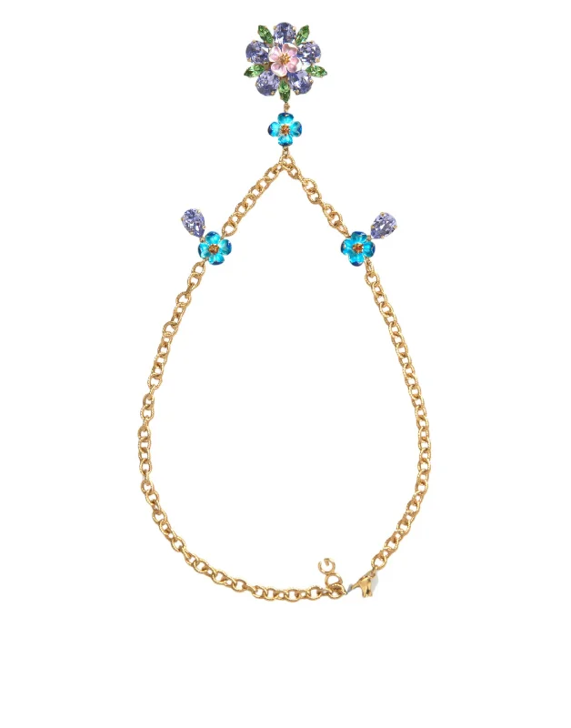 Broad weave necklaces-Dolce & Gabbana  Brass Chain Crystal Floral Pendant Charm Women's Necklace