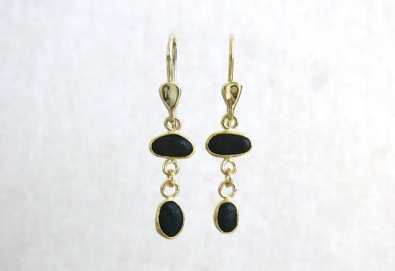 Oval dangle earrings-Black Pebble Double Drop Earrings