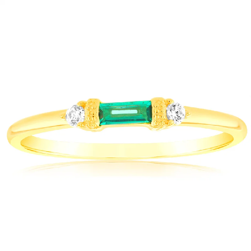 Thin heart rings-Sterling Silver 14ct Gold Plated Nano Emerald And White Cubic Zirconia Ring