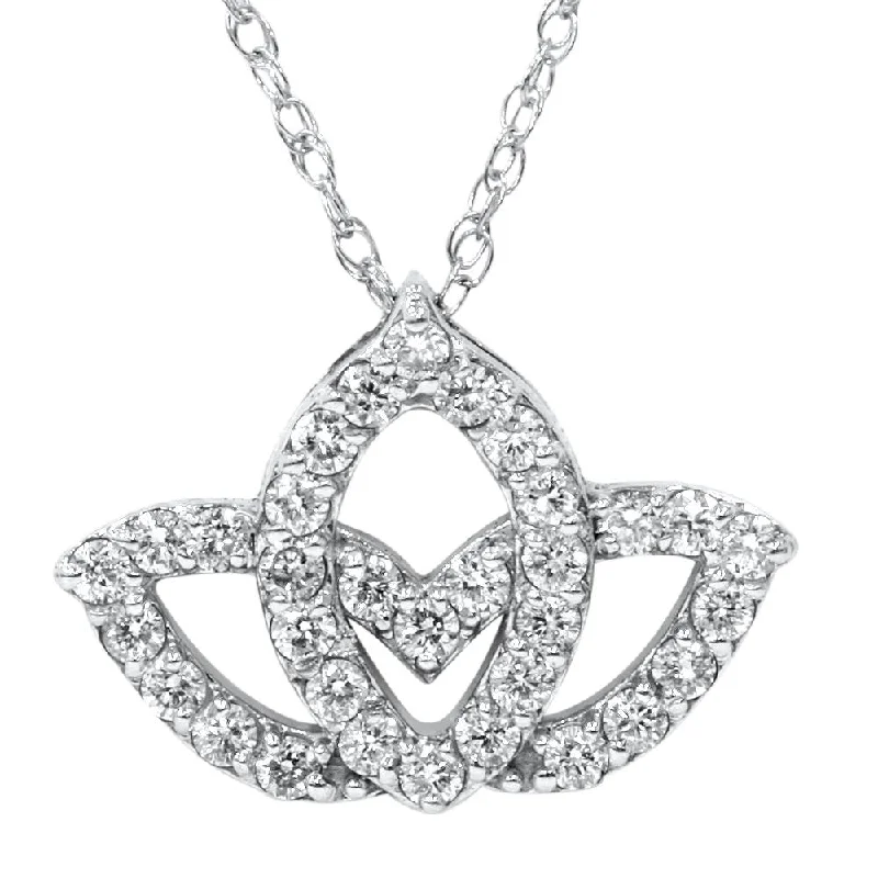 Cord weave necklaces-3/8ct Diamond Lotus Flower Pendant Necklace 14K White Gold