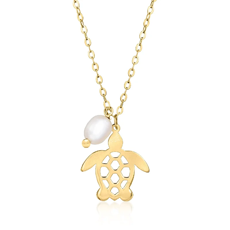 Square shape necklaces-Canaria Italian 4-4.5mm Cultured Pearl Turtle Necklace in 10kt Yellow Gold