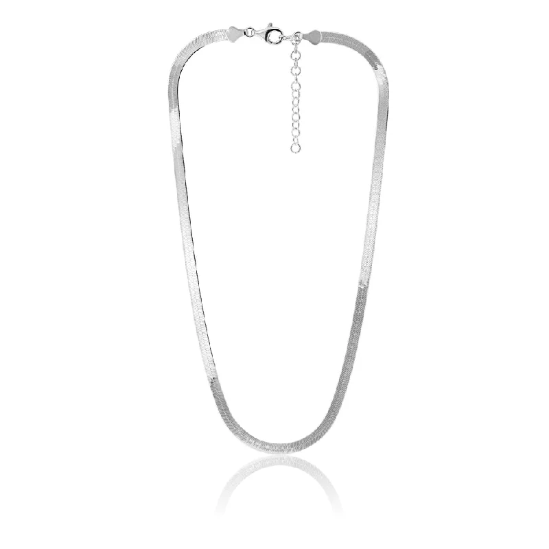 Smooth art rings-Sterling Silver 5mm Wide 46cm Flat Herringbone Necklet