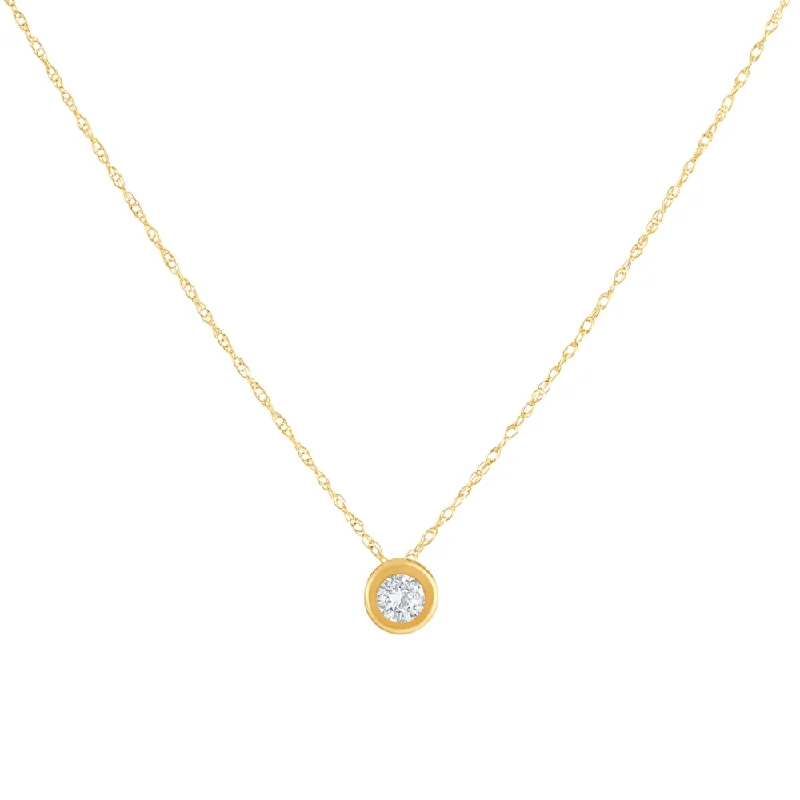 Silk fringe necklaces-1/4Ct Diamond Bezel Pendant Solitaire Necklace 14k Yellow Gold Lab Grown