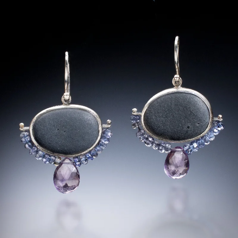 Topaz stud earrings-Amethyst Rock Earrings