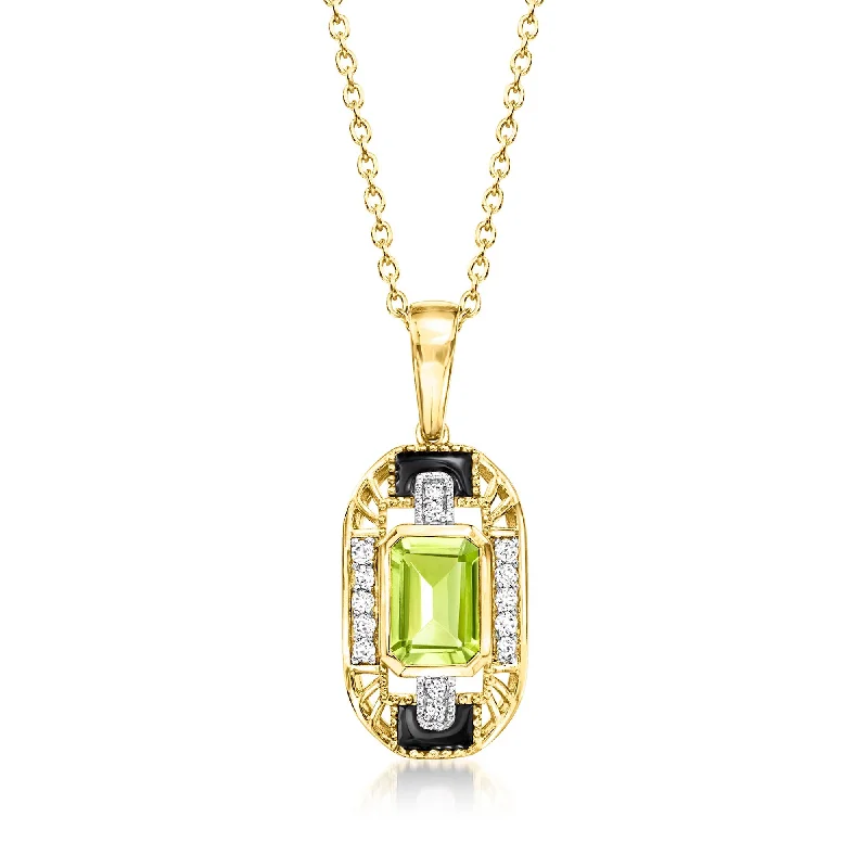 Plain cross necklaces-Ross-Simons Peridot and . White Topaz Art Deco-Style Pendant Necklace With Multicolored Enamel in 18kt Gold Over Sterling