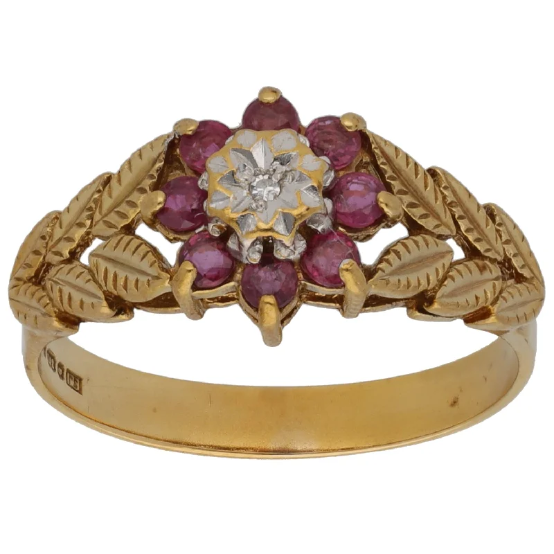 Sky birthstone rings-9ct Gold Ruby & 0.05ct Diamond Dress/Cocktail Ring Size O