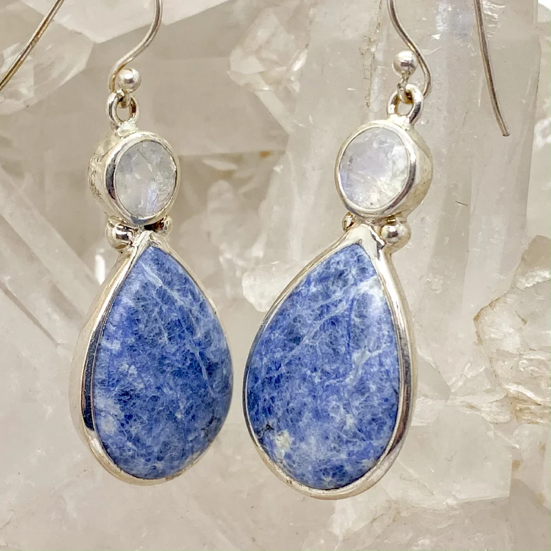 Bold cuff earrings-Sodalite Sterling Silver Earrings With Moonstone $110