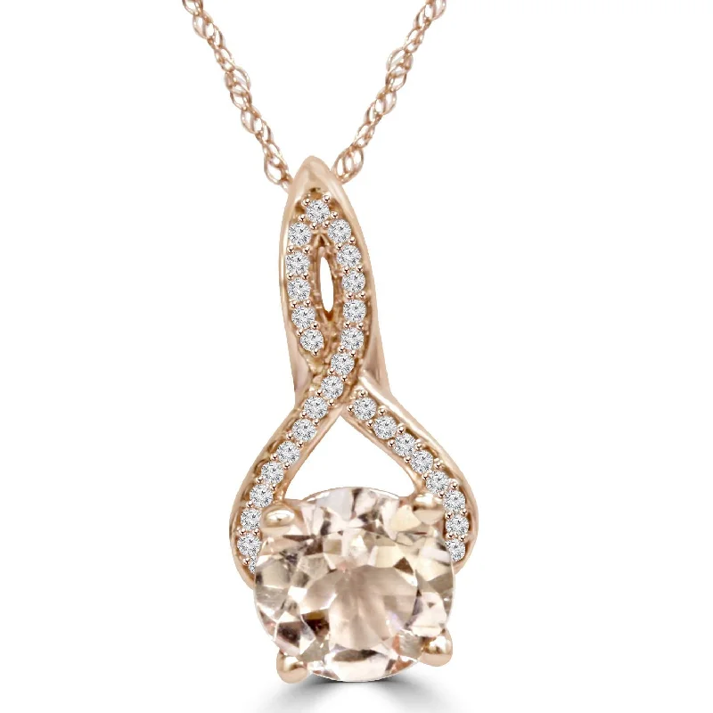 Polished name necklaces-8MM Morganite 1/10 Ct Diamond Vintage Infinity Pendant 14K Rose Gold (K-L,I2-I3)