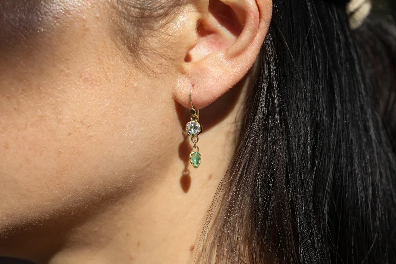 Wave design earrings-Large Diamond & Emerald Drop Earrings