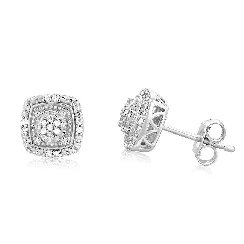 Lock band rings-0.10 Carat Diamond Stud Earring Set with 30 Brilliant Diamonds in Sterling Silver