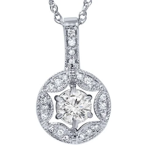 Silk cord necklaces-1/2ct Vintage Diamond Round Solitaire Pendant 14K White Gold