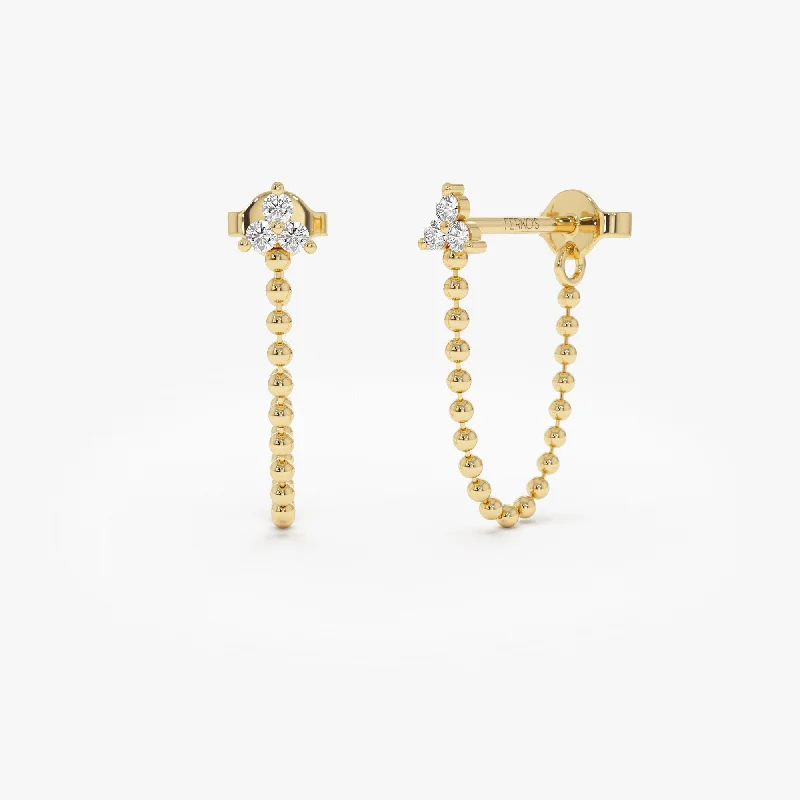 Smooth drop earrings-14k Trio Diamond Beaded Dangling Earrings