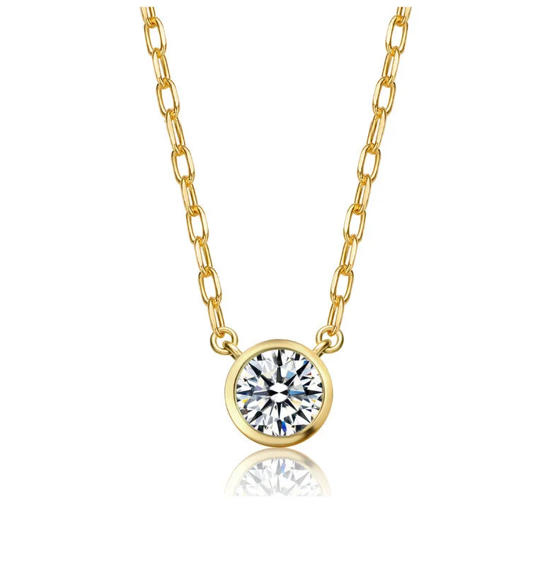 Love charm necklaces-Round Stud Necklace with Clear Cubic Zirconia