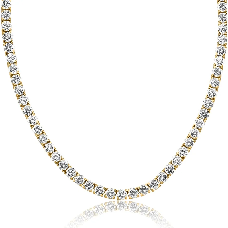 Silk cord necklaces-30 Ct Diamond Tennis Necklace 14K Yellow Gold 15" Lab Grown