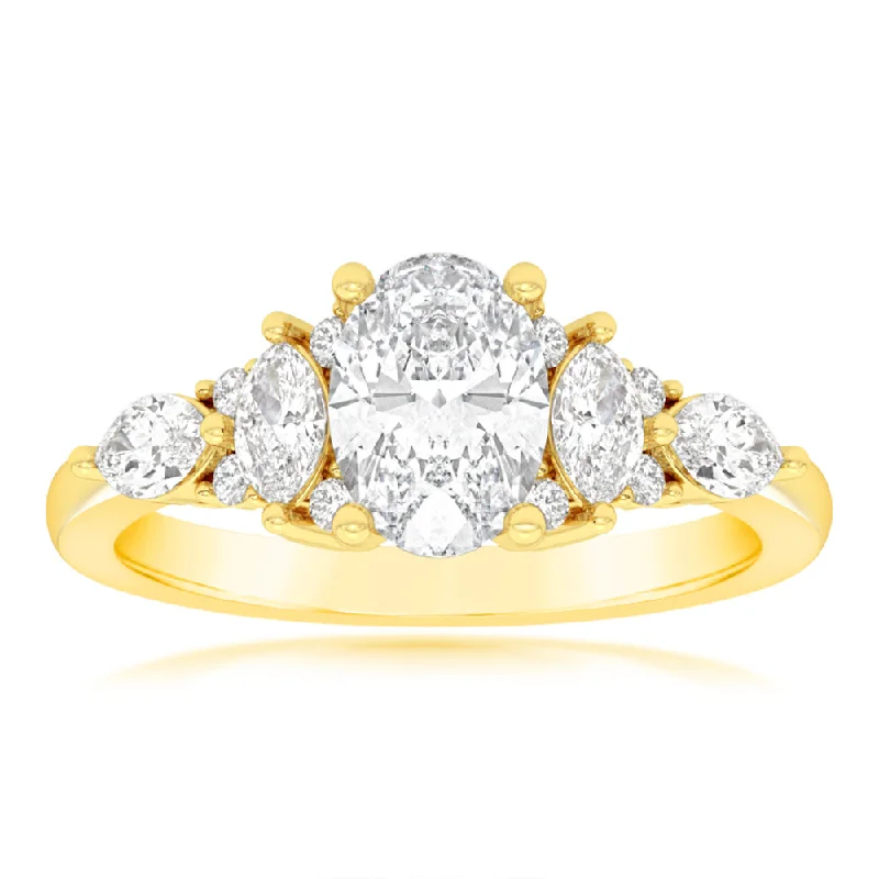 Large stone rings-Luminesce Lab Grown 9ct Yellow Gold 1.5 Carat Diamond with 1 Carat Oval Centre Solitaire Fancy Ring