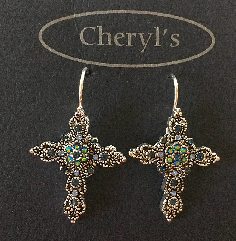 Wide hoop earrings-Clasp Hook Rhinestone Cross Earrings