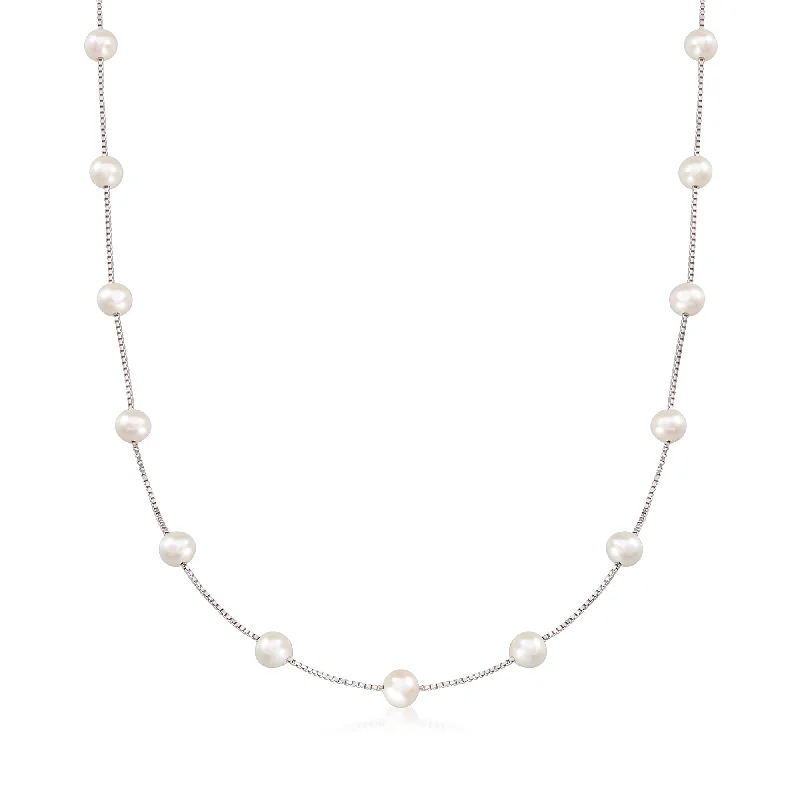 Dual birthstone necklaces-Ross-Simons 6-6.5mm Cultured Pearl Station Necklace in Sterling Silver