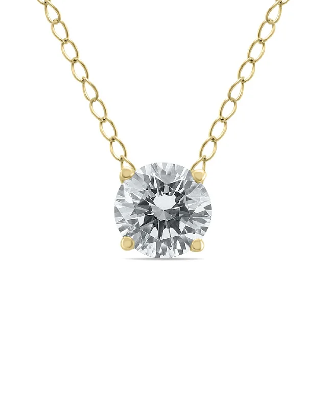 Comet star necklaces-1/4 Carat Floating Round Diamond Solitaire Necklace In 14K Yellow Gold